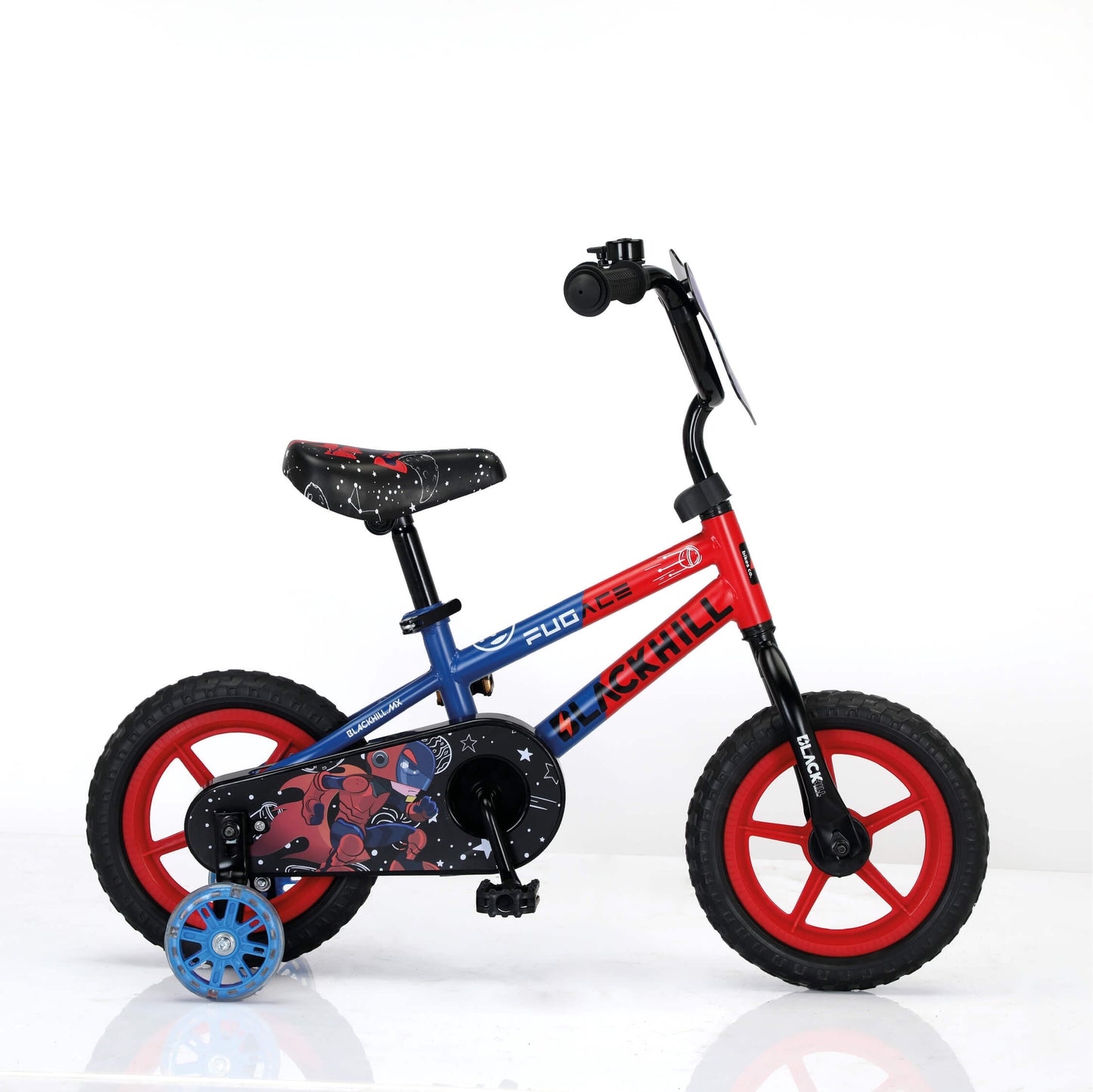 Fugace R-12 - Bicicleta para niños de 2 a 5 años color rojo/azul con llantas de apoyo LED