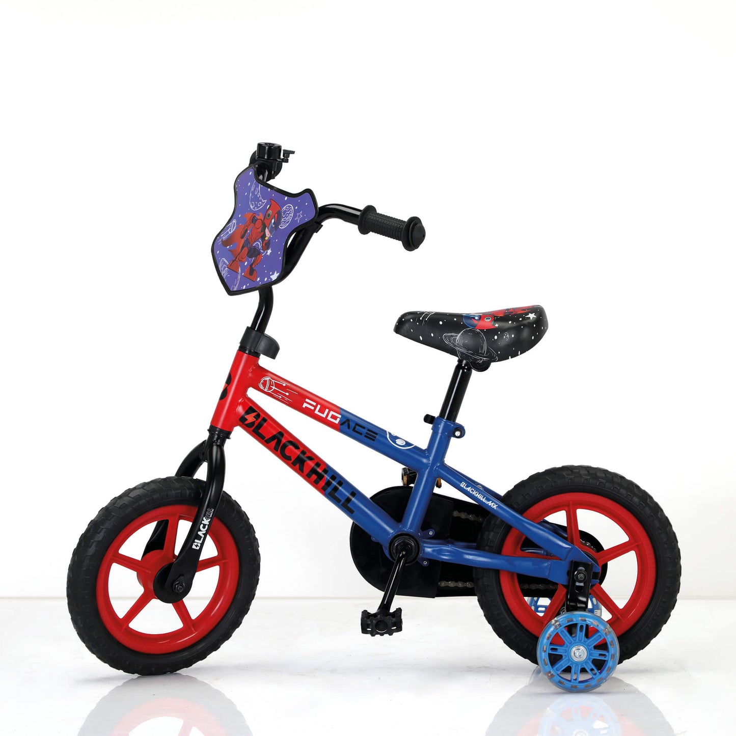 Fugace R-12 - Bicicleta para niños de 2 a 5 años color rojo/azul con llantas de apoyo LED