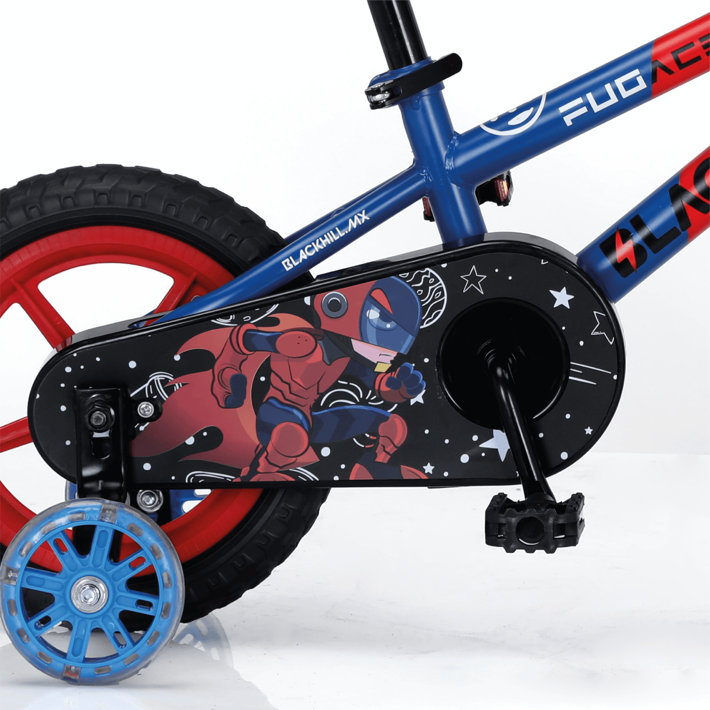 Fugace R-12 - Bicicleta para niños de 2 a 5 años color rojo/azul con llantas de apoyo LED