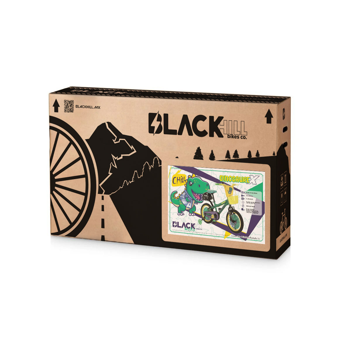 Bicicleta infantil Dinosaurex R16 Blackhill color verde/amarillo ruedas de entrenamiento LED.