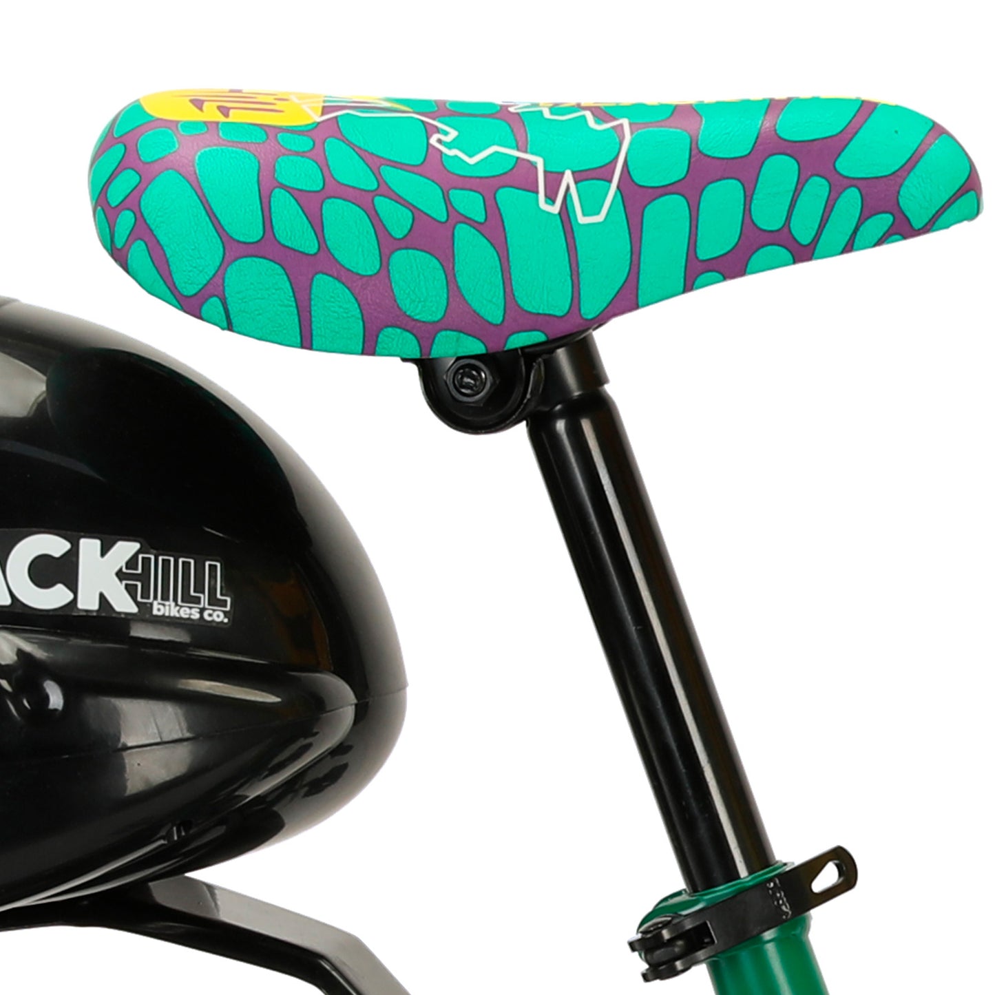 Bicicleta infantil Dinosaurex R16 Blackhill color verde/amarillo ruedas de entrenamiento LED.