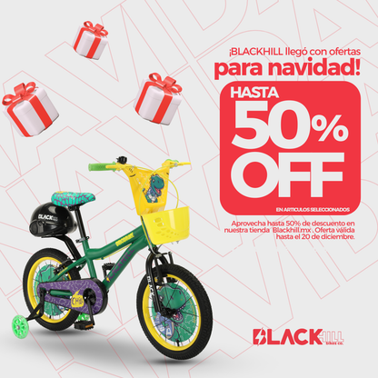 Bicicleta infantil Dinosaurex R16 Blackhill color verde/amarillo ruedas de entrenamiento LED.